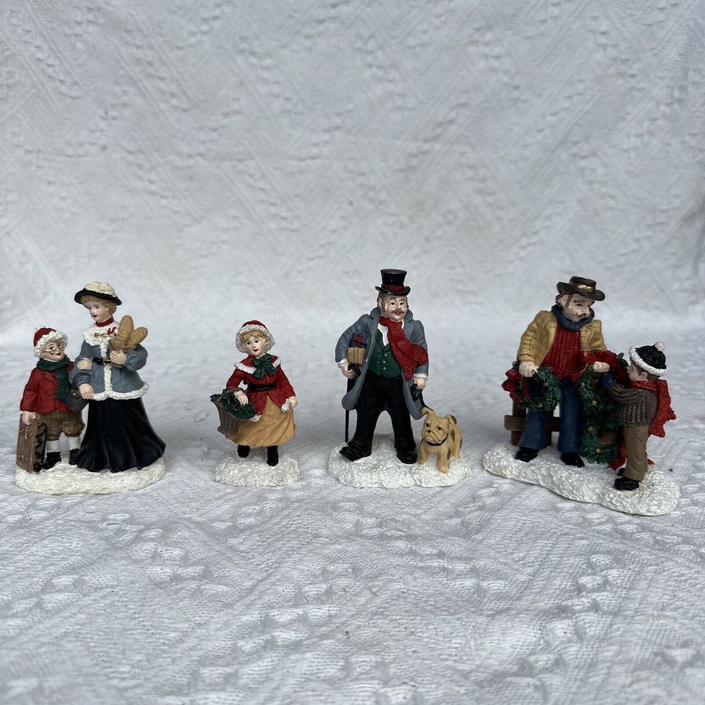 Mervyn's Village Square Set Of 4, 1995 Figurine Holiday Christmas Vintage